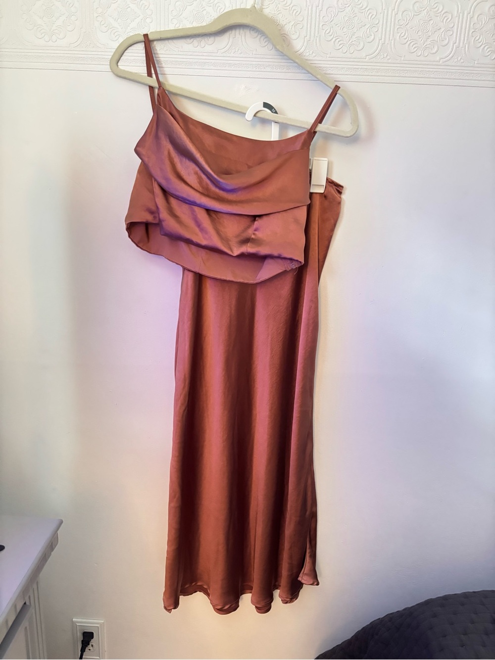 Altar'd State Rust Satin Draped Crop Top and Skirt Set